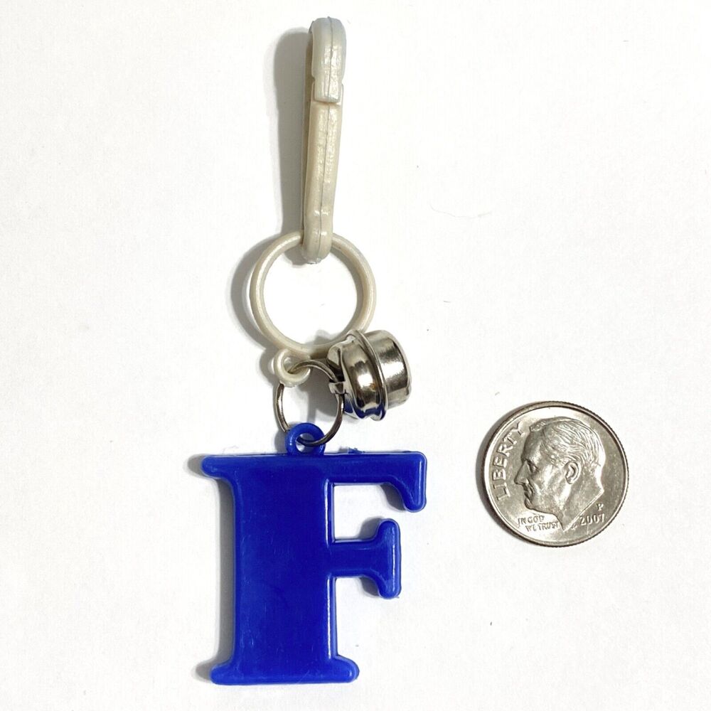 Letter F Blue Clip Bell Charm Alphabet Plastic Chain Necklace Accessory 80s ABC* - Picture 7 of 8